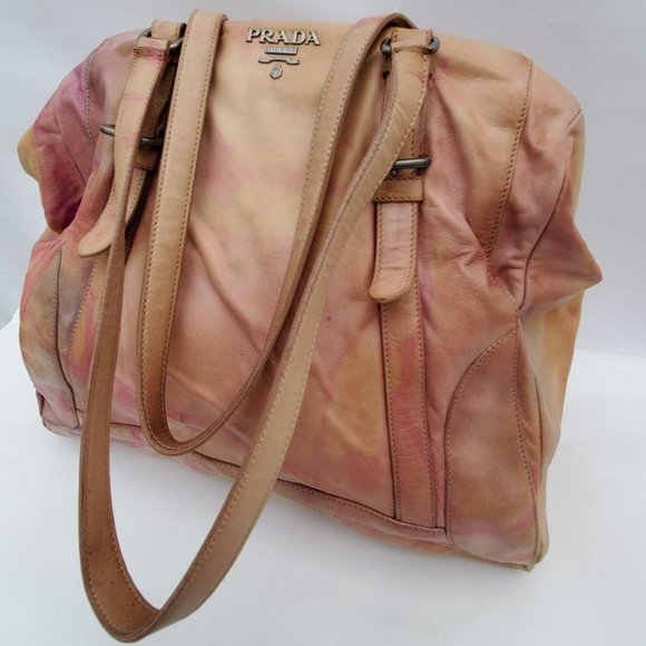 Prada XL bag beige peach purple Pink Leather double handle Tote tie dyed matinee - Picture 1 of 16